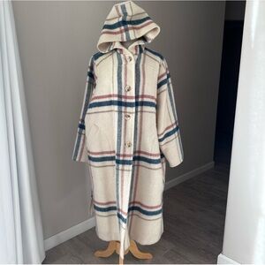RARE! Samband of Iceland Plaid Stripe Wool Coat with Hood
